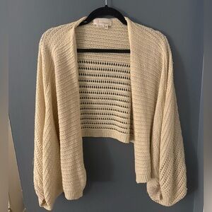 Anthropologie Bubble Dolman Sleeve Pointelle Knit Slouchy Crop Cardigan Ivory-OS